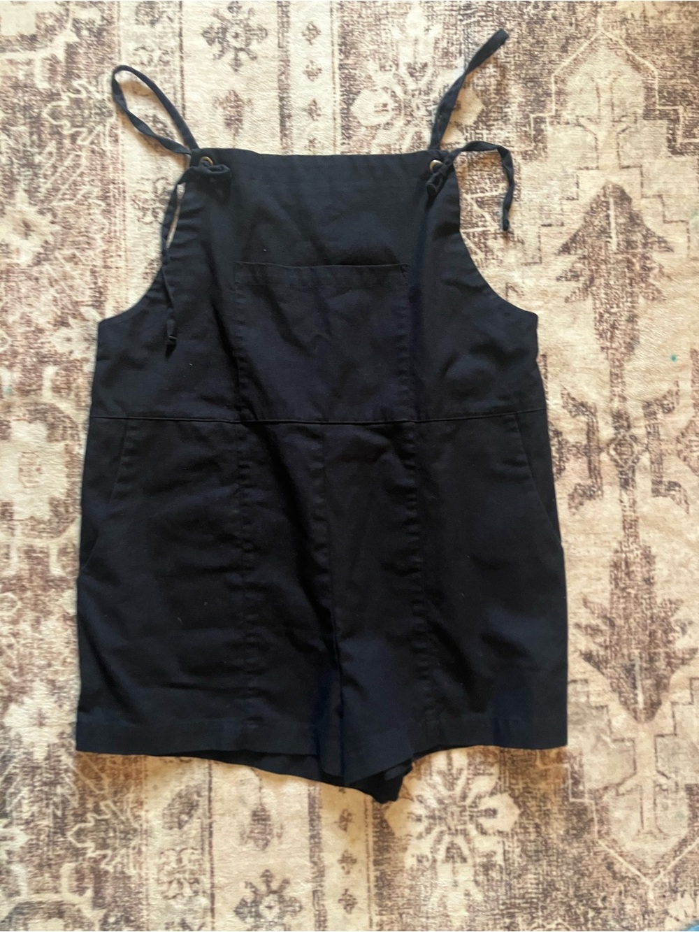 NATURAL LIFE Black Tie-Shoulder overalls